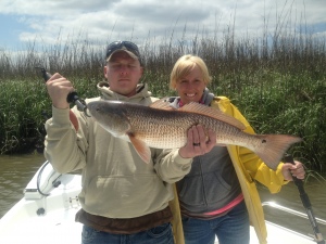 Josh & Kristin Ledford with a large redfish!