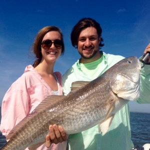 Shaffer & PJ Roberts with a large red drum! The guys caught seatrout, whiting and sharks before this large red drum.