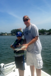 Daniel Myrick and his father Tony holding a nice Atlantic Sharp nose shark. The guys caught and released several.