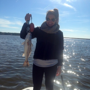 Jessica Blanar with nice redfish caught on a mud minnow under a pencil float.