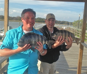 Scott and Corey and Ron Walters on a good sheepshead bite!