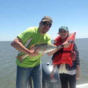 Dave Rubin and daughter Phoebe with a large redfish. The last fish of the day!