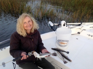 Cathy catching some seatrout on a Sunday afternoon! Lots of seatrout are in the rivers!