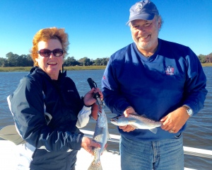 Susan and Clayon Williams with a couple of sea trout! Susan & Clayton both caught a bunch!