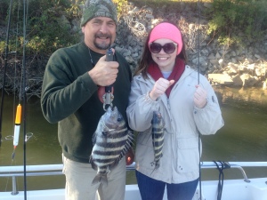Kevin Stanely & his daughter with a nice sheepshead!