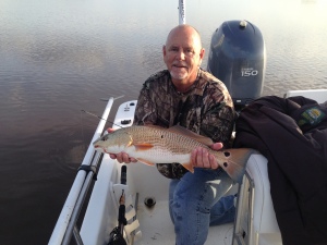 Capt. Jack with a nice late season redfish! At times during the winter these can be found schooling on the flats.