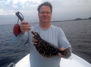 Tim Thornton with a nice flounder. The guys had a couple of reds, a couple of black drum and sheepshead on short trip.