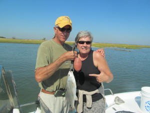 Mike and Tina Edwards catching some schoolie reds on a beautiful day on the coast!