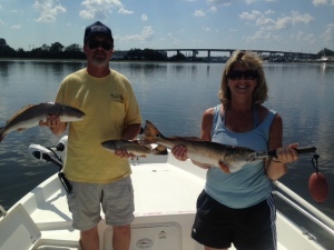 Chuck & Lisa O'Kelly catching redfish & black drum. Strong bite on a nice day!