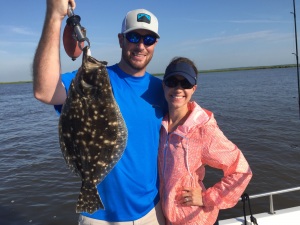 Tyler & Lindsey DuPre with a large flounder! The guys caught a variety of fish.